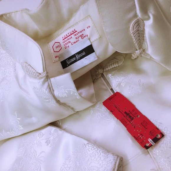 Vintage 80s NWT Fortune Quilted Jacket L Asian Brocade Pockets Frogs Satin Ivory - Picture 11 of 11